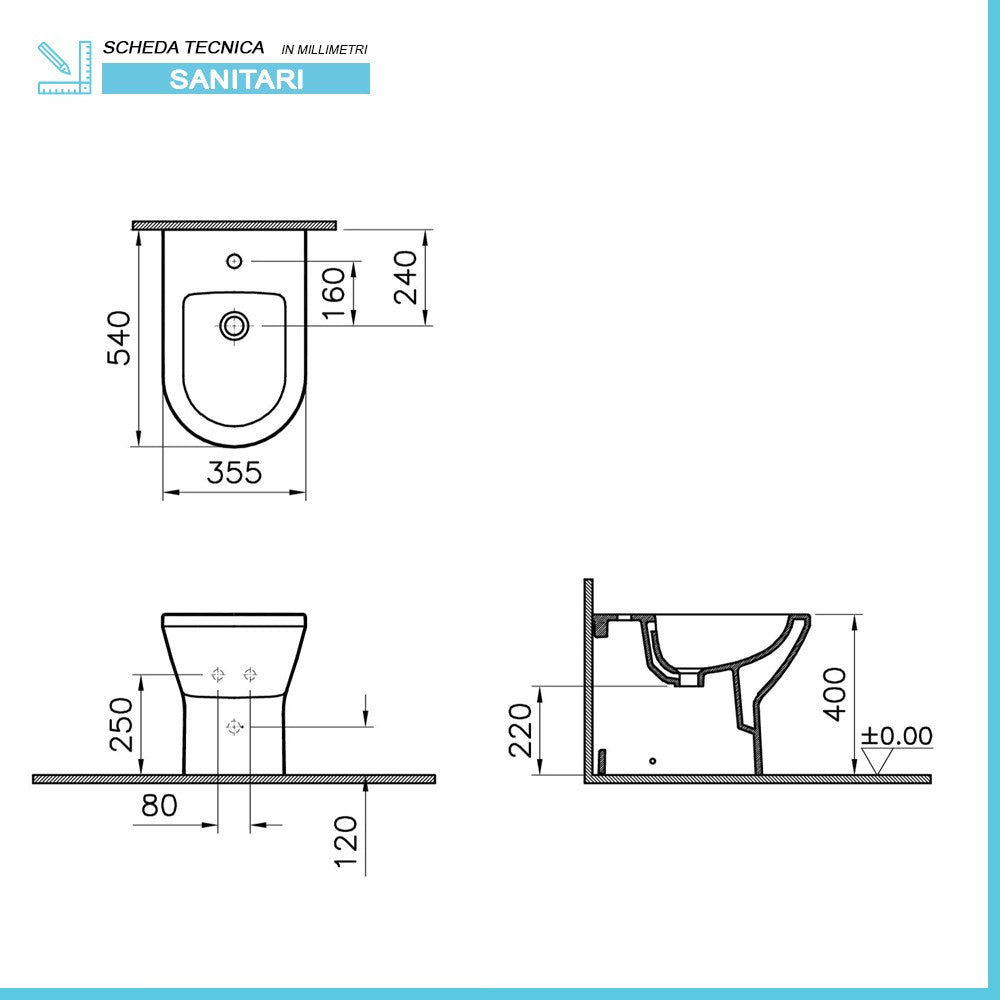 Sanitari filomuro Rimless con scarico universale e copriwater Round