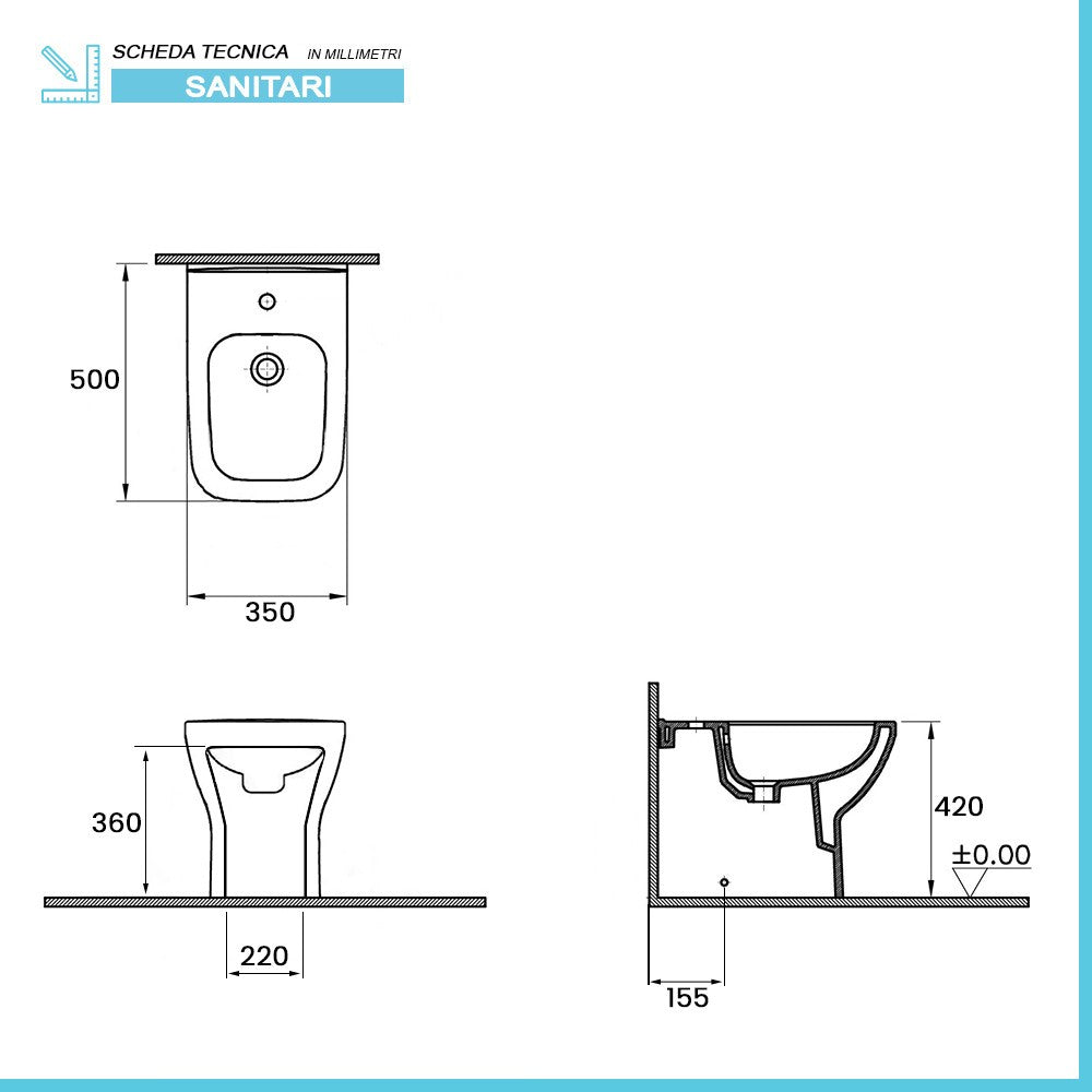 Sanitari filomuro senza brida bianco lucido con sedile soft-close | Plana