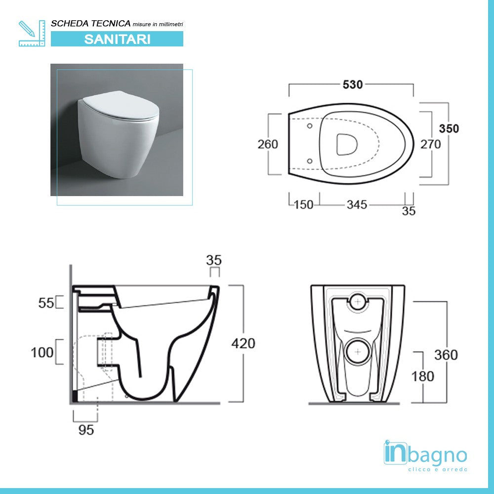 Sanitari filomuro Rimless Simas LFT con copriwater slim soft close incluso