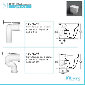 Sanitari Filomuro Rimless Simas Vignoni con sedile soft-close traslato