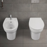 Sanitari filomuro salvaspazio in ceramica bianca con copri wc incluso 