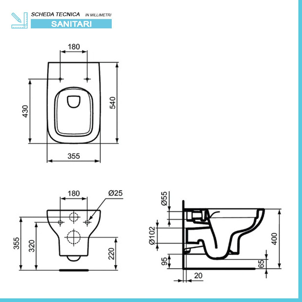 Sanitari Ideal Standard sospesi Rimless con copriwater originale| I.Life A 