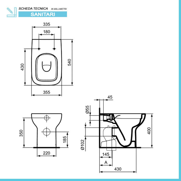 Sanitari Ideal Standard filomuro Rimless con copriwater I.Life A 