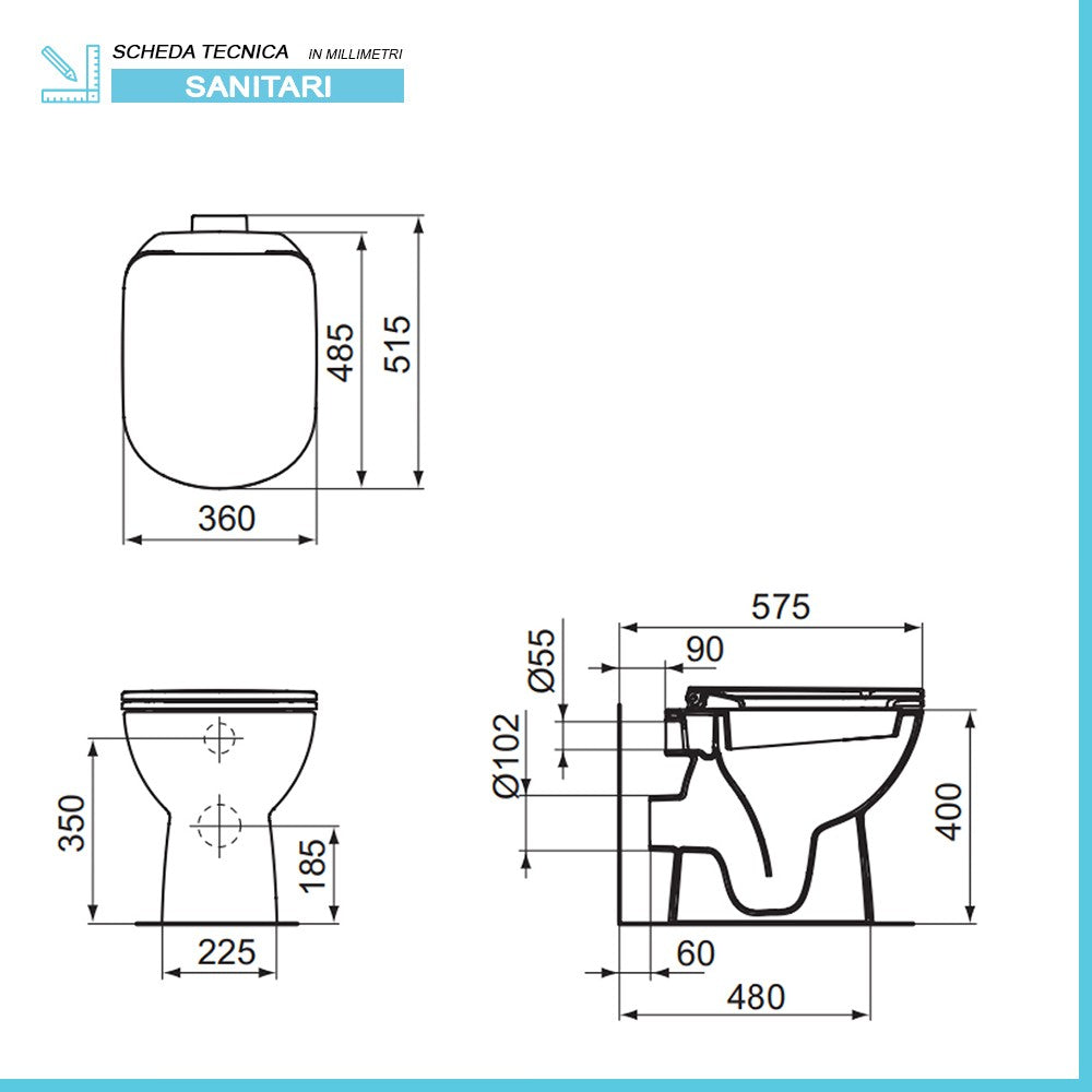 Sanitari Ideal Standard tradizionali scarico a parete e copriwater originale| I.Life A 