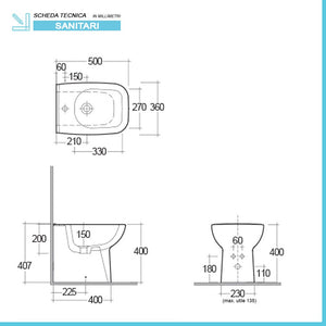 Sanitari monoblocco con scarico a terra bidet filomuro e copriwc Origin 