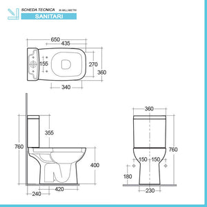 Sanitari monoblocco con scarico a terra bidet filomuro e copriwc Origin 