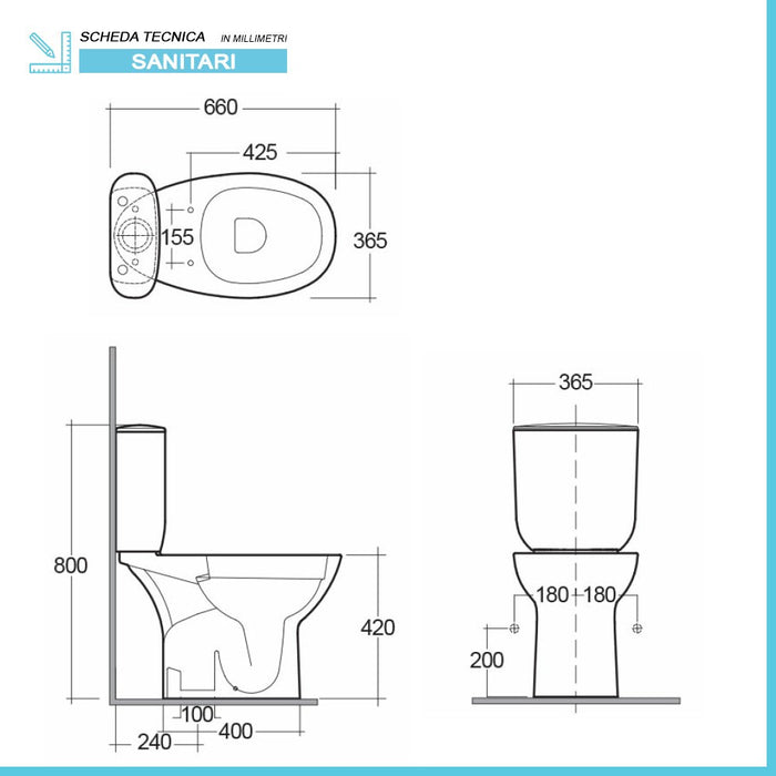 Sanitari monoblocco tradizionali Rimless con scarico a terra Morning