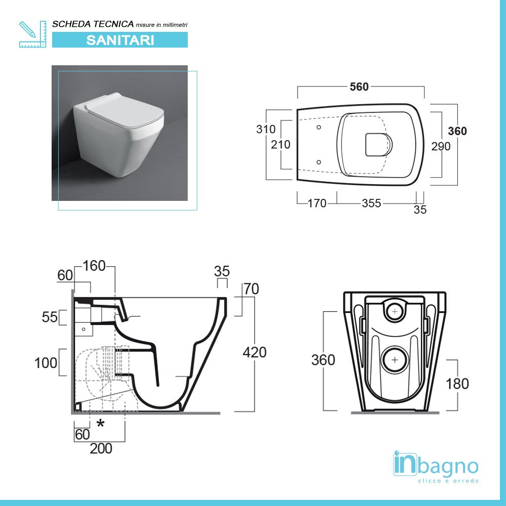 Sanitari Filomuro Rimless con Scarico Traslato Simas Baden Baden con sedile soft-close