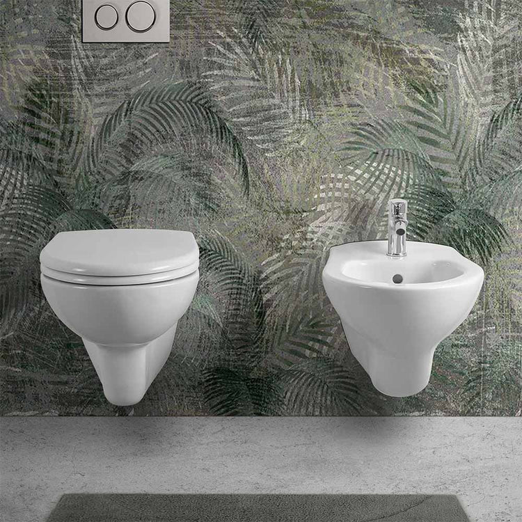 Sanitari sospesi con brida in ceramica lucida con sedile originale Domus