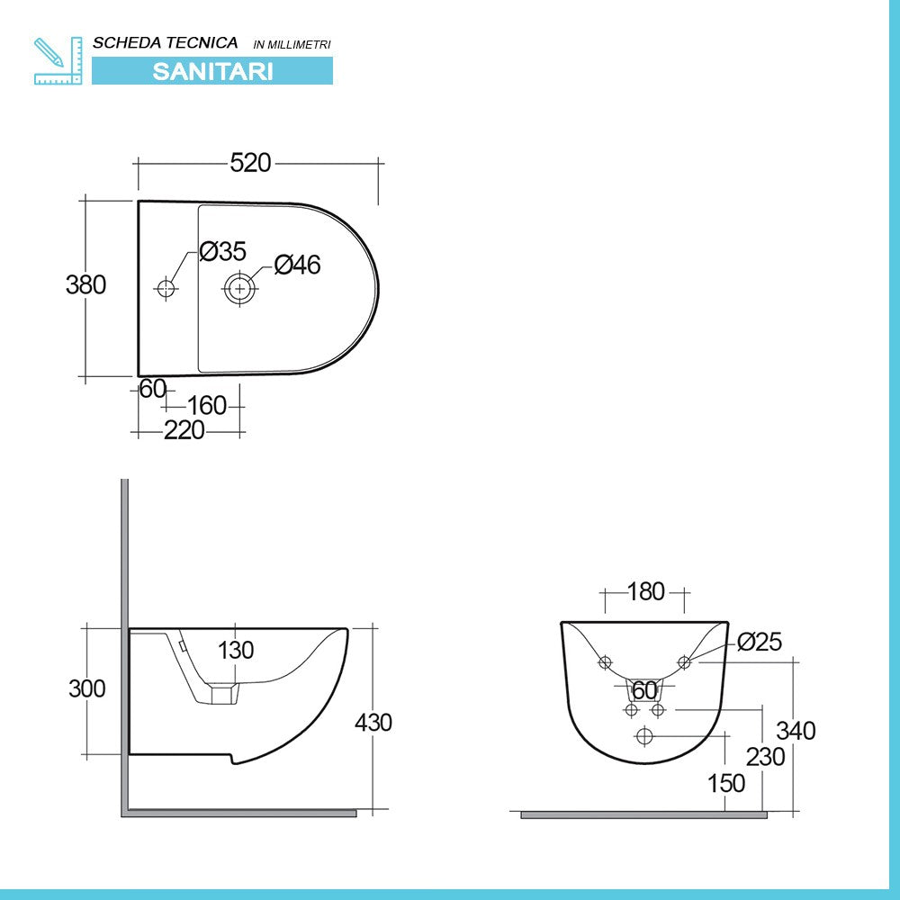 Sanitari sospesi Rak Des scarico a parete Rimless e copriwc soft-close