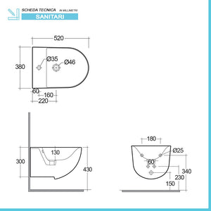 Sanitari sospesi Rak Des scarico a parete Rimless e copriwc soft-close