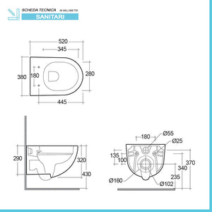 Sanitari sospesi Rak Des scarico a parete Rimless e copriwc soft-close