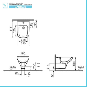 Sanitari sospesi Rimless in ceramica lucido e copriwc originale Venti