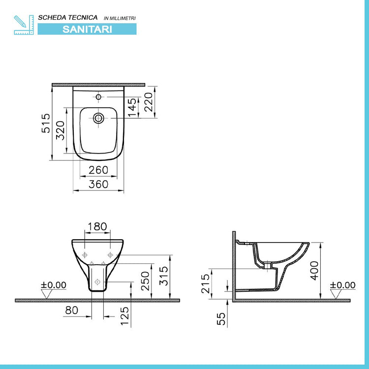 Sanitari sospesi Rimless in ceramica lucido e copriwc originale Venti