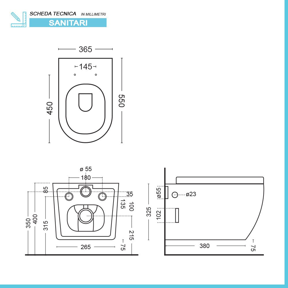 Sanitari sospesi Rimless effetto marmo bianco con sedile Tokyo