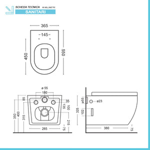 Sanitari sospesi Rimless effetto marmo bianco con sedile Tokyo