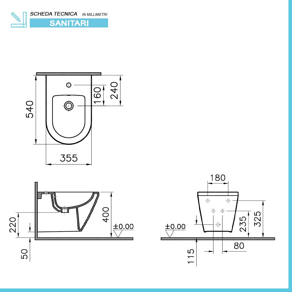 Sanitari sospesi Rimless in ceramica lucida con copriwc originale Round