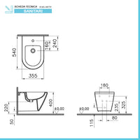 Sanitari sospesi Rimless in ceramica lucida con copriwc originale Round