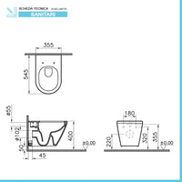 Sanitari sospesi Rimless in ceramica lucida con copriwc originale Round