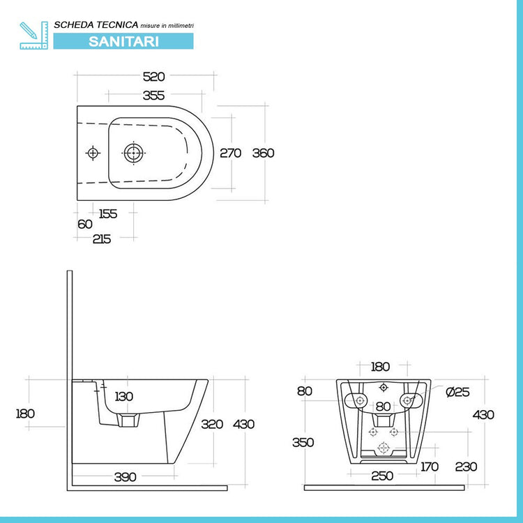 Sanitari sospesi rimless nero opaco con sedile slim softclose Feeling