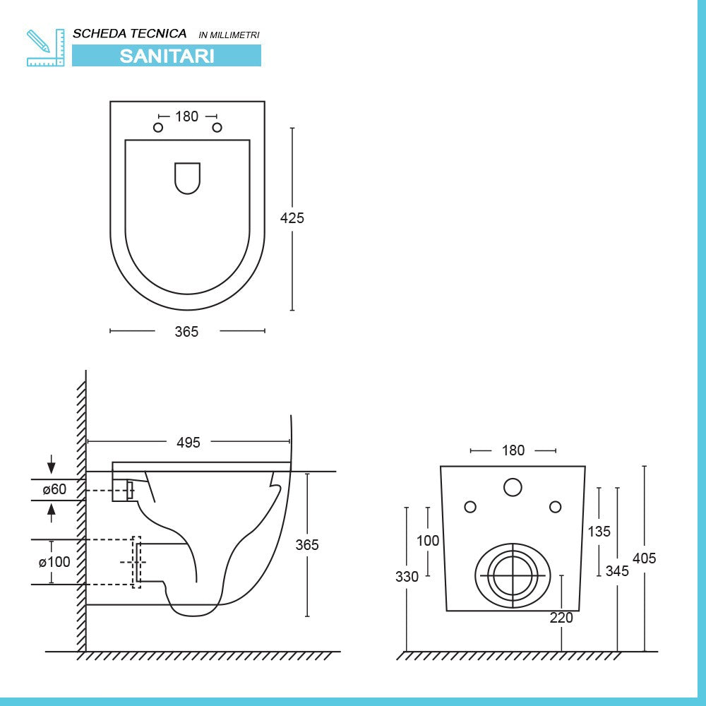 Sanitari sospesi Rimless scarico a vortice e copriwc soft-close Tao