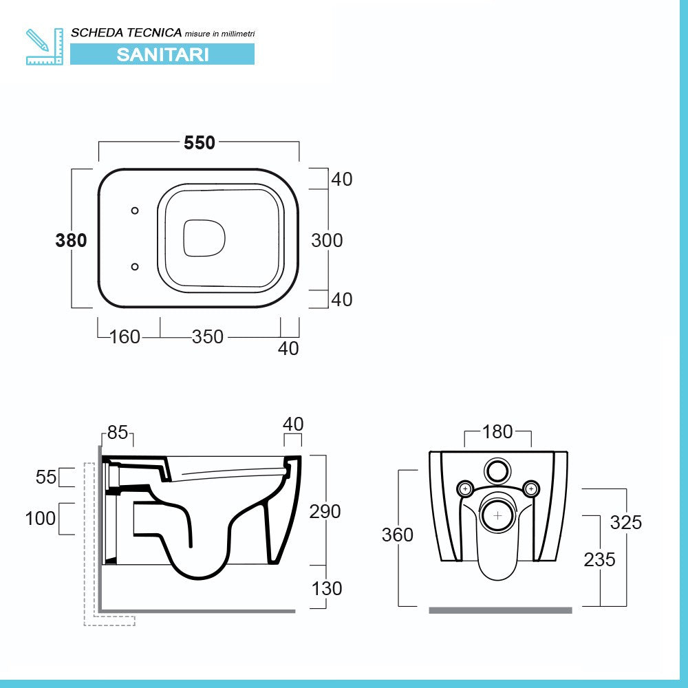 Sanitari sospesi rimless Simas Henges con sedile soft close incluso