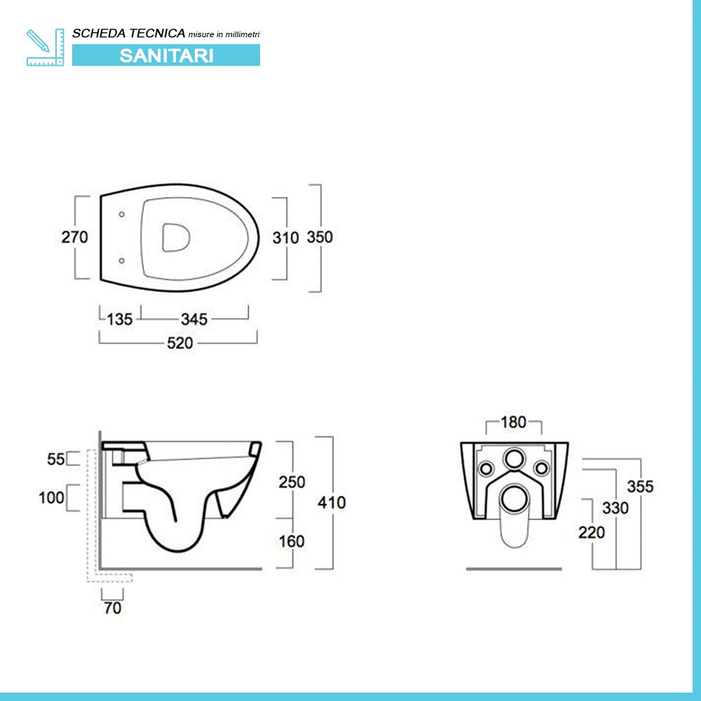 Sanitari sospesi Rimless Simas LFT Spazio con copriwater soft close incluso