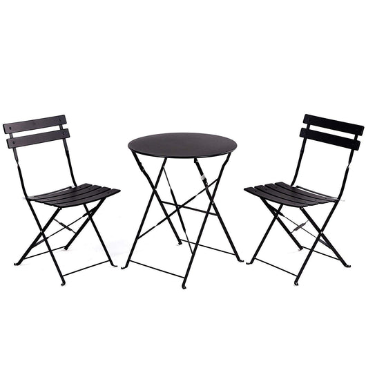 Set Bistrot 2 sedie + tavolino Pieghevole salvaspazio per Giardino, Balcone, Veranda e terrazza - Set di Arredamento per Esterni in Acciaio antiruggine. Colore Nero.