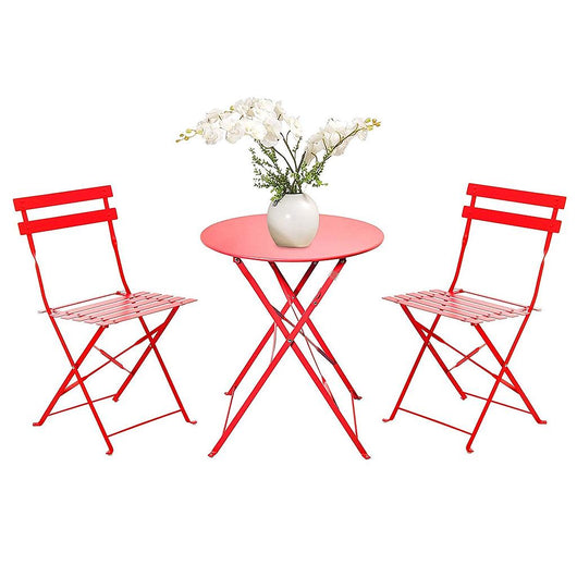 Set Bistrot 2 sedie + tavolino Pieghevole salvaspazio per Giardino, Balcone, Veranda e terrazza - Set di Arredamento per Esterni in Acciaio antiruggine. Colore Rosso.