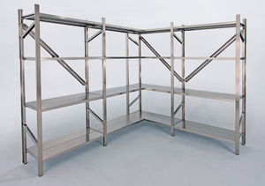 Scaffale in acciaio inox con piani lisci e uncinati cm. 60x30x180h