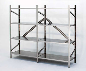 Scaffalatura lineare e modulare in acciaio inox con ripiani lisci o asolati per cucine cm. 180x60x150h