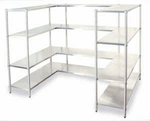 SCAFFALE IN ACCIAIO INOX PER CUCINE E RISTORANTI con piani lisci e scanalati cm. 120x60x150h 