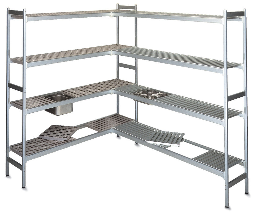 Scaffale lineare con ripiani in acciaio inox liscio cm. 180x50x150h