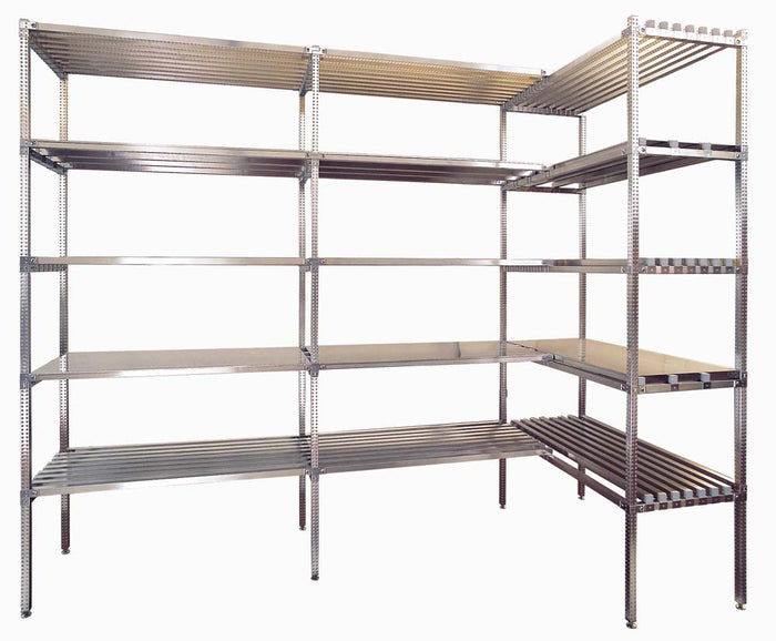 Scaffalatura per alimenti in acciaio inox con piani lisci e forati a incastro cm. 80x60x150h