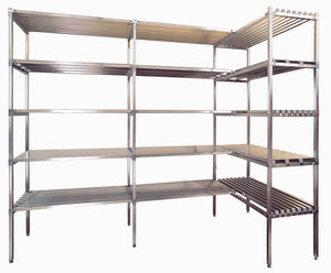 Scaffale in acciaio inox con piani lisci e uncinati cm. 60x30x180h