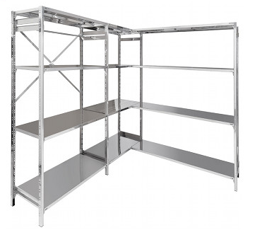 Scaffale in acciaio inox alimentare con ripiani lisci a gancio cm. 120x40x180h