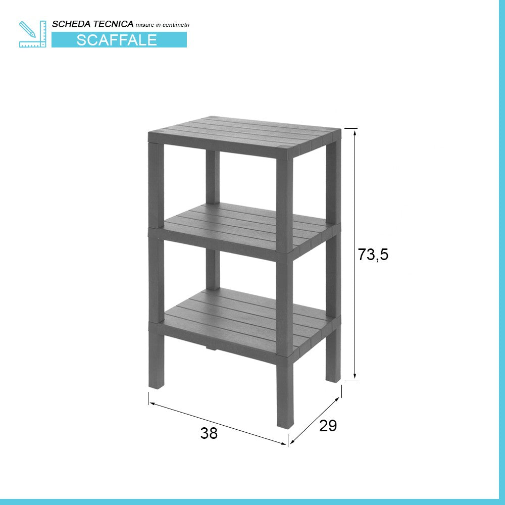 Scaffale bagno 3 ripiani grigio effetto legno in kit montaggio Buzz