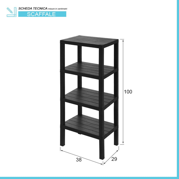 Scaffale bagno 4 ripiani nero effetto legno in kit montaggio Buzz