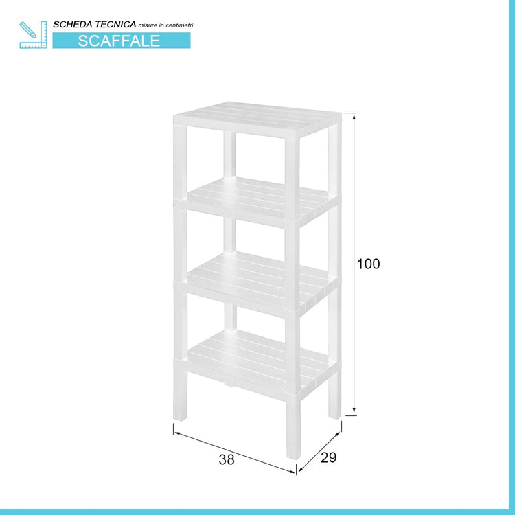 Scaffale bagno 4 ripiani bianco effetto legno in kit montaggio Buzz