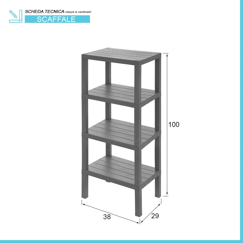 Scaffale bagno 4 ripiani grigio effetto legno in kit montaggio Buzz