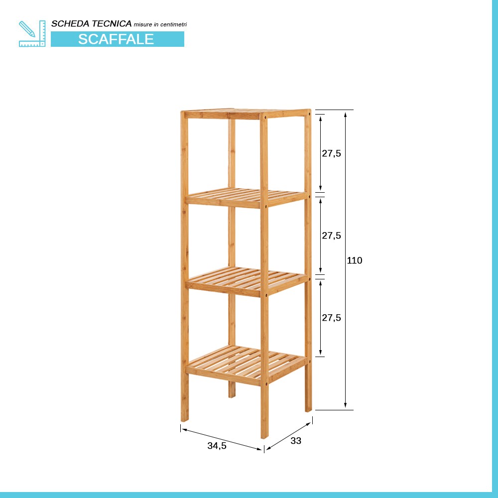 Scaffale da bagno in bamboo 4 ripiani Tahiti