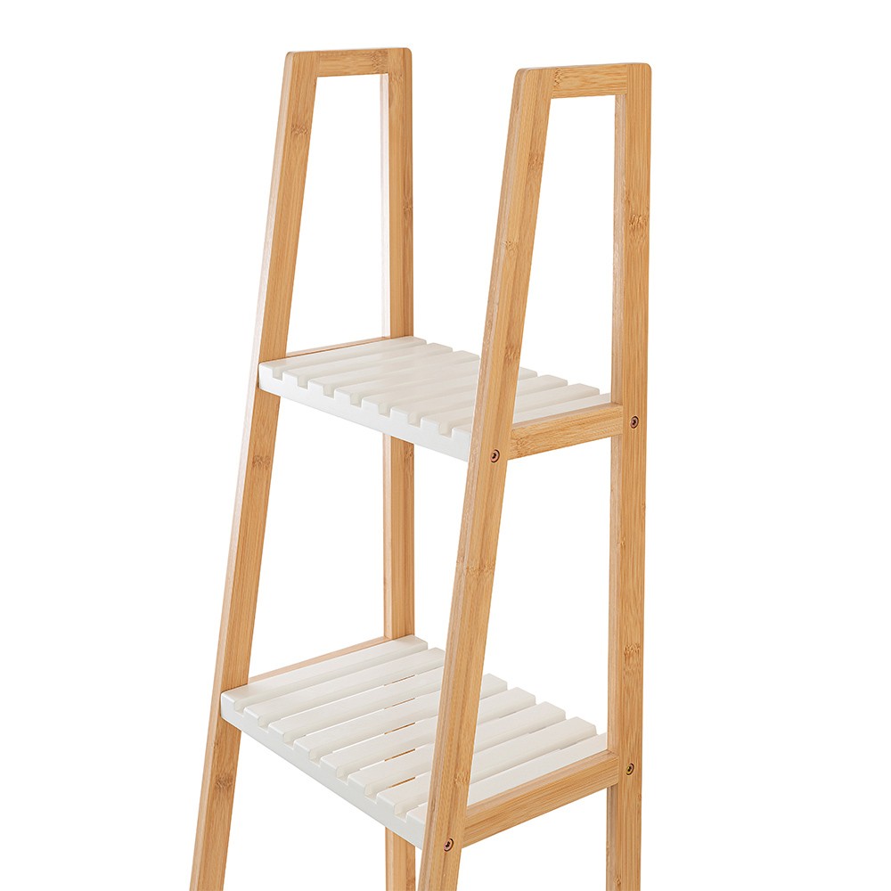 Scaffale per bagno a scala in legno bamboo bianco 4 ripiani Tahiti