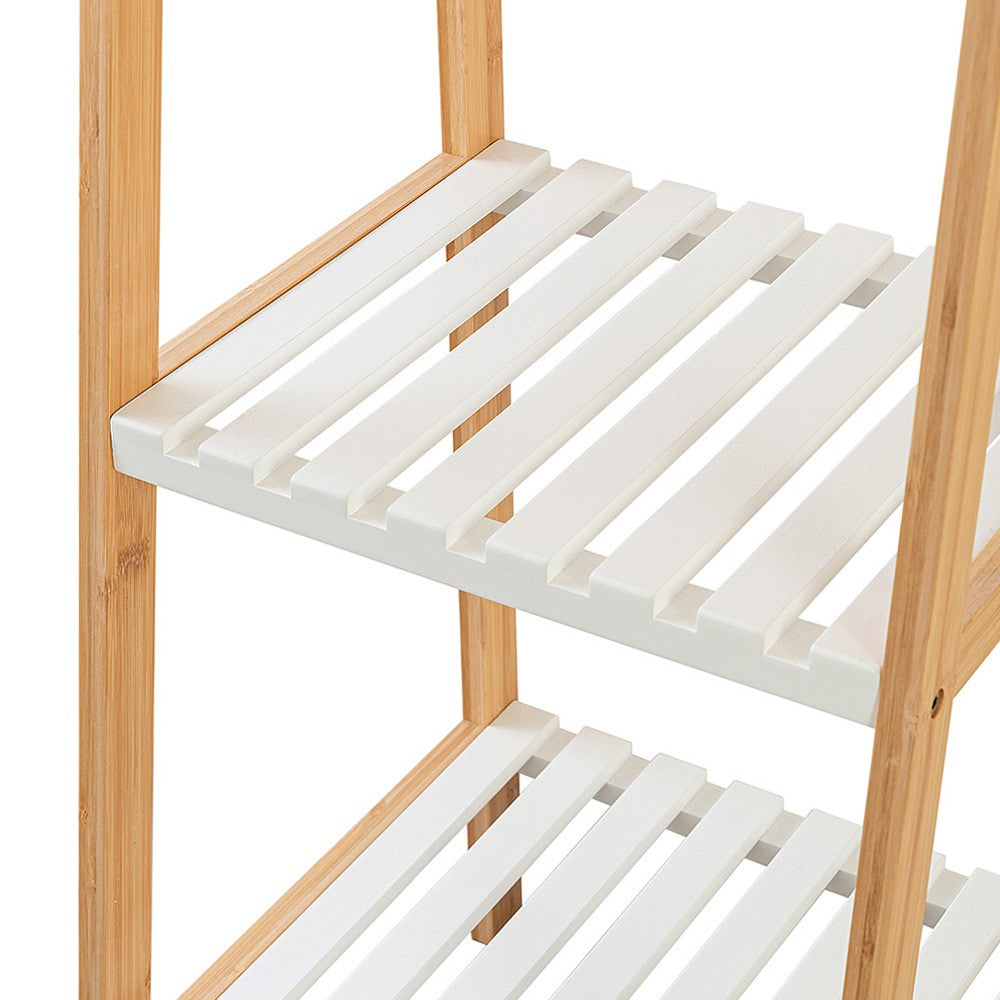 Scaffale per bagno a scala in legno bamboo bianco 4 ripiani Tahiti