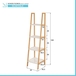 Scaffale per bagno a scala in legno bamboo bianco 4 ripiani Tahiti