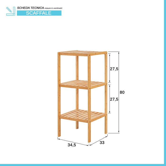 Scaffale per bagno in legno bamboo 3 ripiani Tahiti