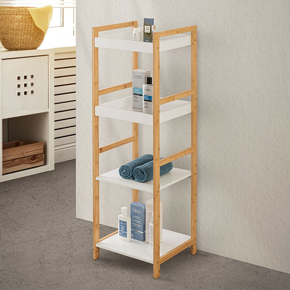 Scaffale per bagno in legno bamboo bianco 4 mensole Tahiti