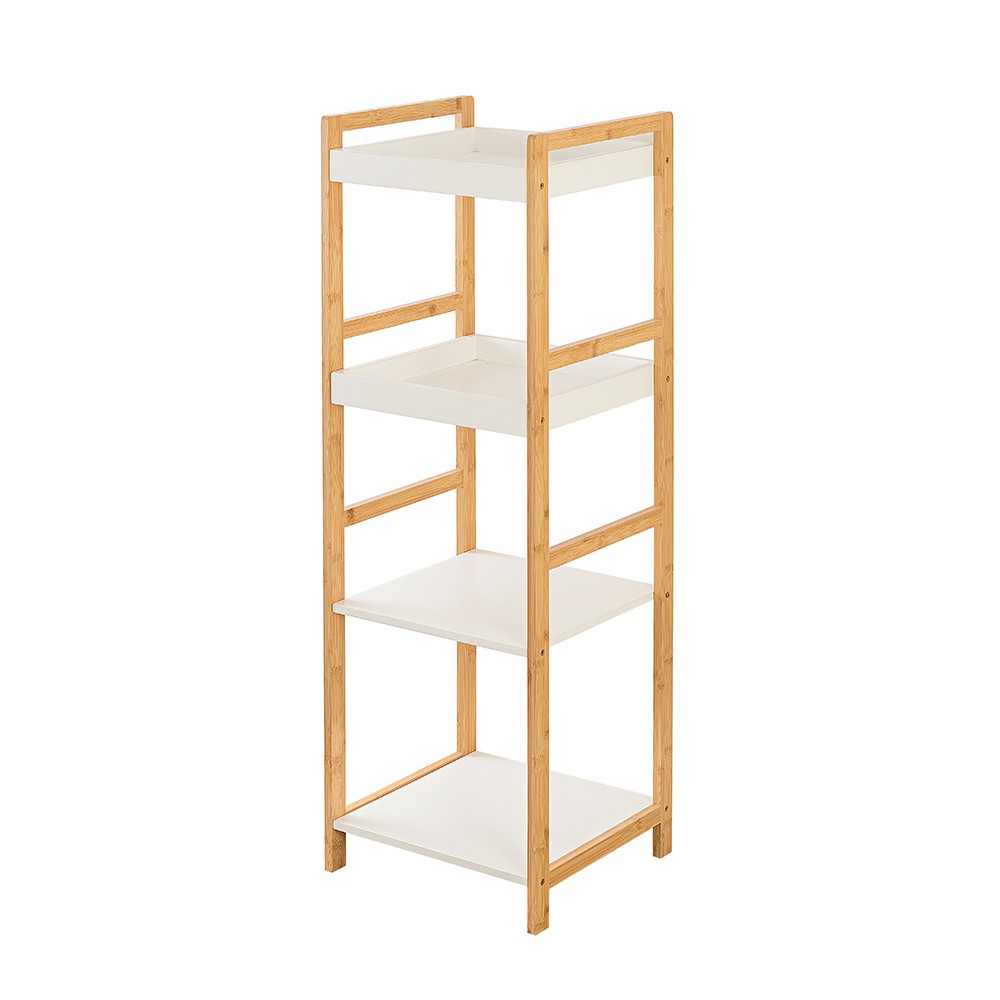 Scaffale per bagno in legno bamboo bianco 4 mensole Tahiti