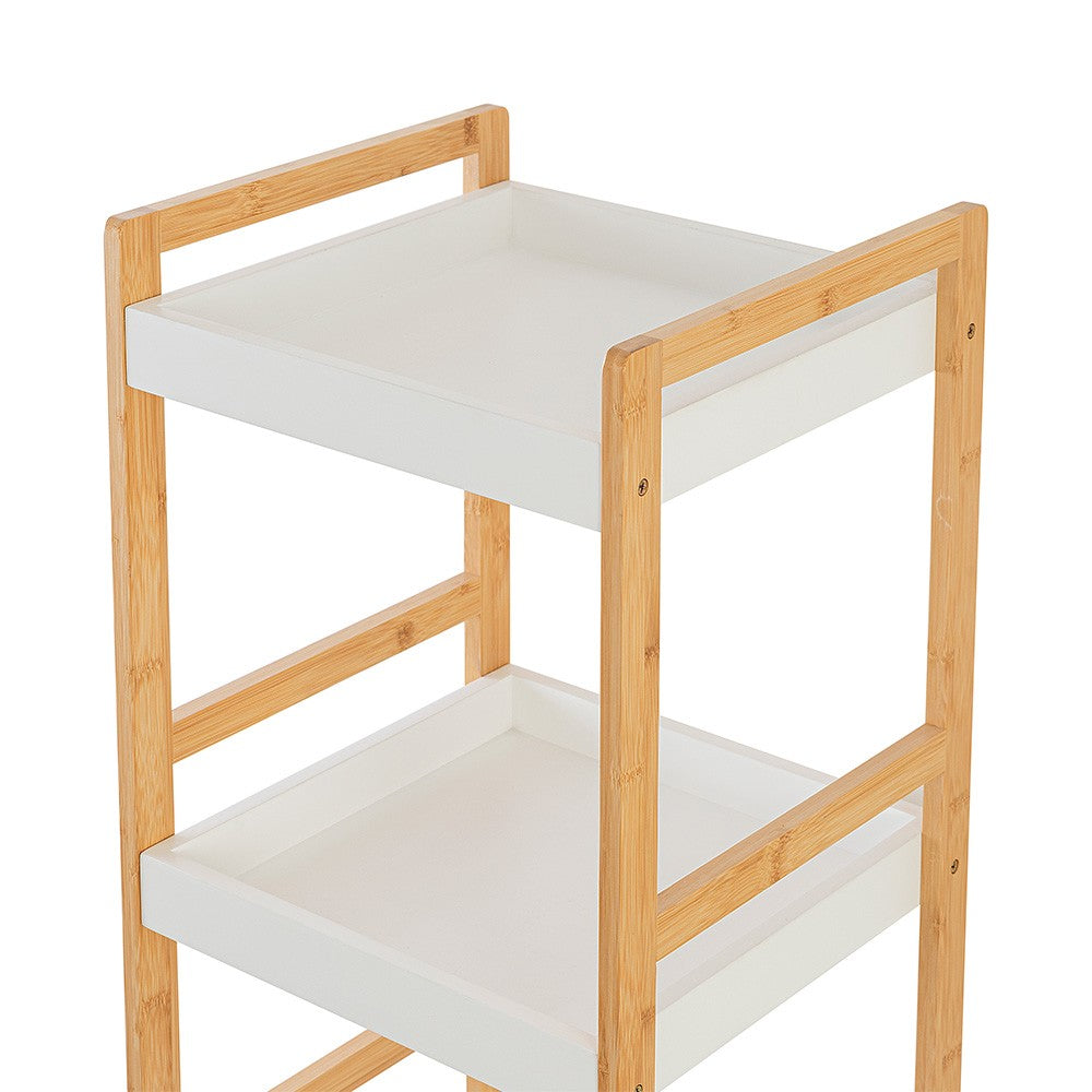 Scaffale per bagno in legno bamboo bianco 4 mensole Tahiti