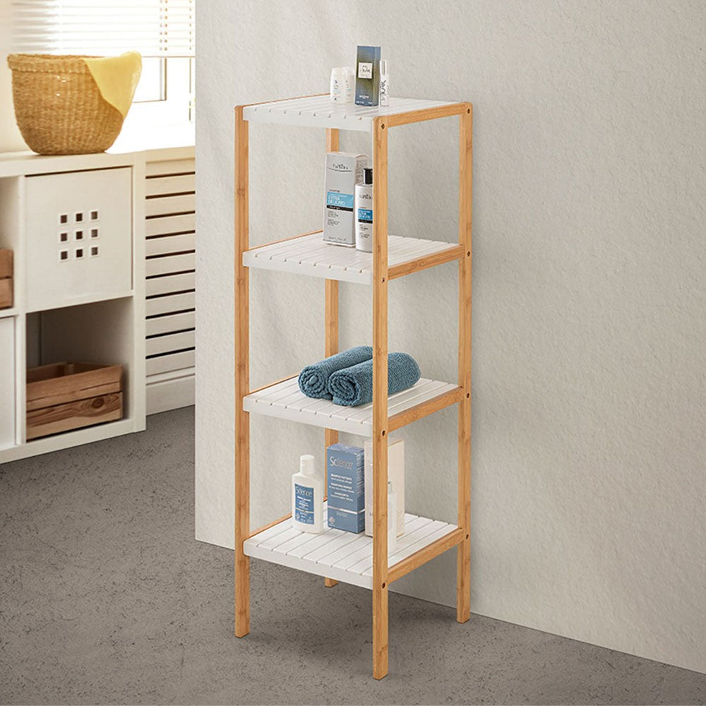 Scaffale per bagno in legno bamboo bianco 4 ripiani Tahiti