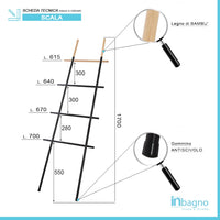 Scala Porta Asciugamani Moderna in Acciaio Nero con Inserti in Legno H 170 cm